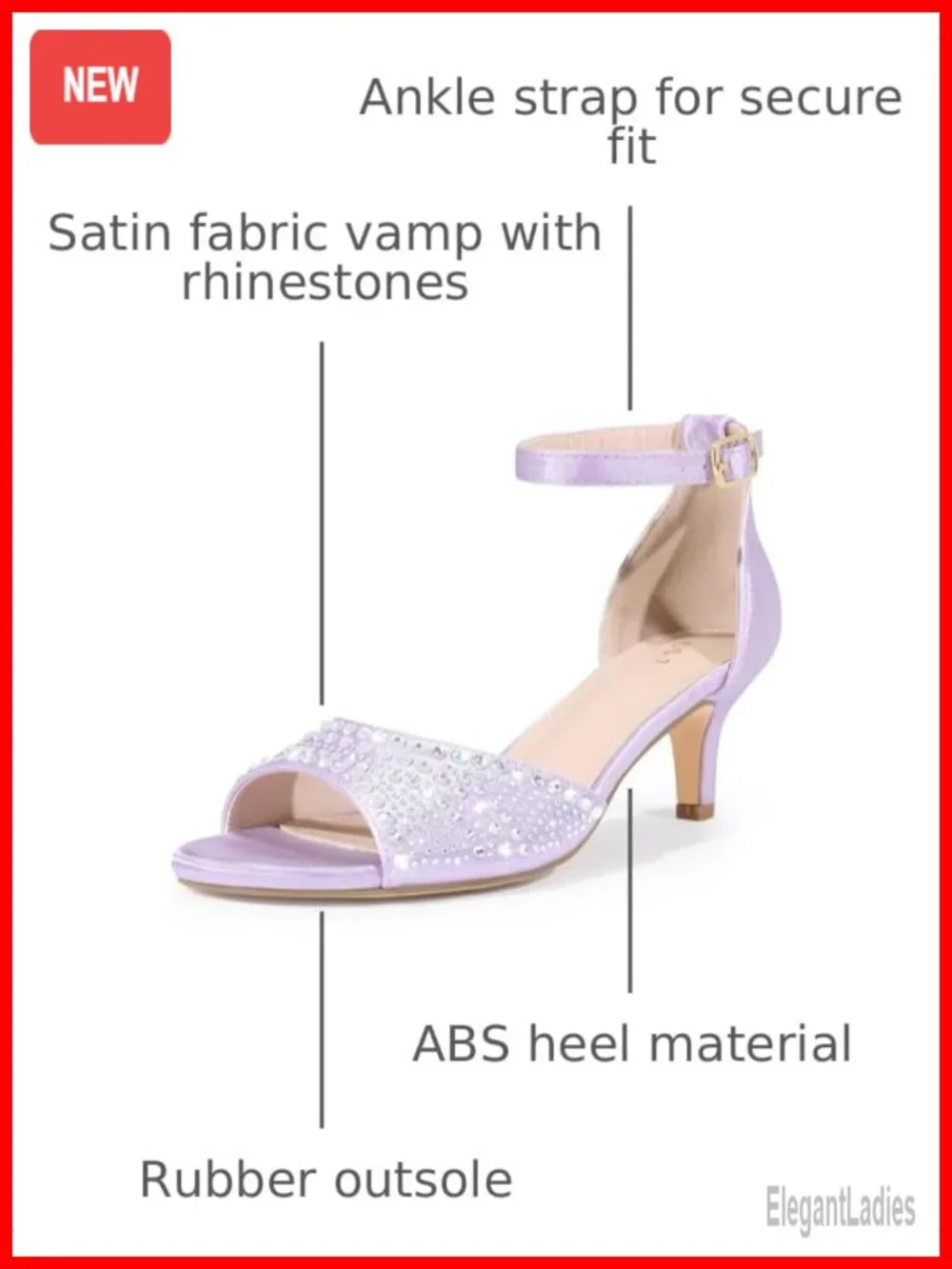 Rhinestone Satin Open Toe Ankle Strap Kitten Heel Sandals